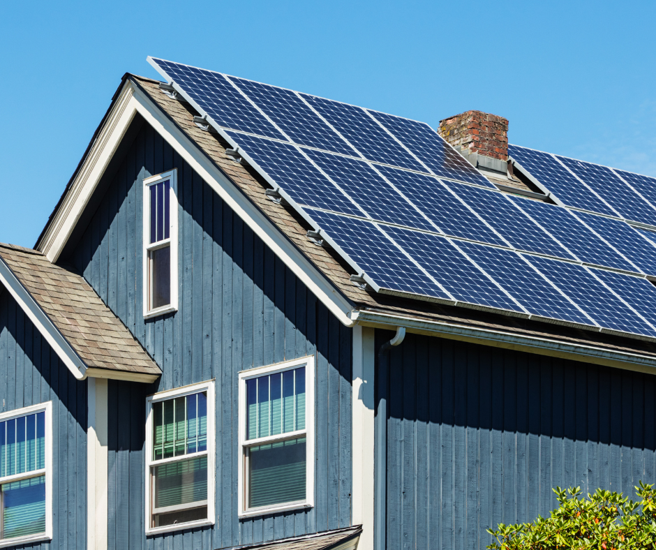 Sunny day, roof solar panels