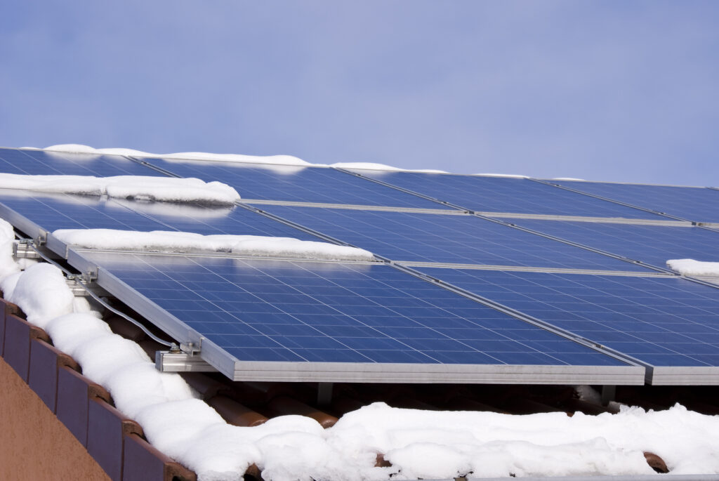 Snow on solar panel after Midwest snowstorm